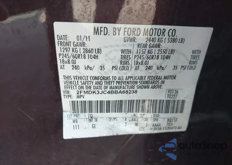 2011 Ford Edge Sel z USA, uszkodzony, nr VIN 2FMDK3JC4BBA68238